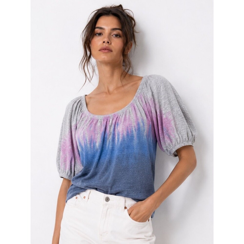 Chaser Womens Ombre Puff Sleeve Knit Top Small Boho Y2K Romantic Casual Beachy
